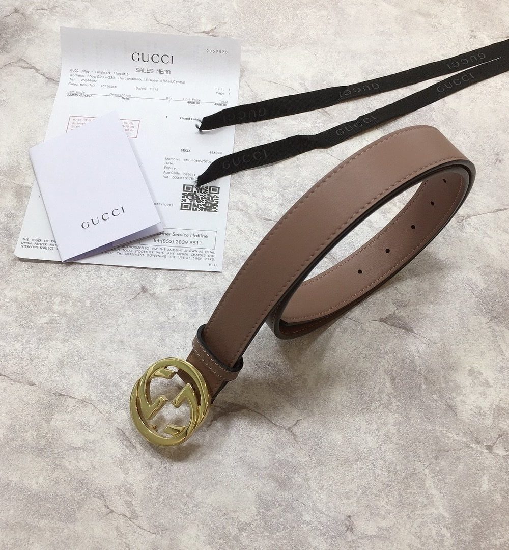 1:1 Replica Gucci Belt With Interlocking G Buckle Brown GG, Women Belt 370717