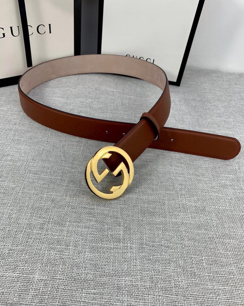 1:1 Replica Gucci Belt With Interlocking G Buckle Brown GG, Women Belt 370717