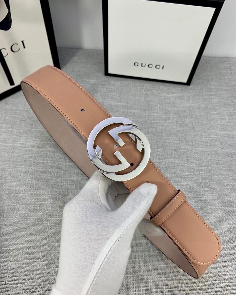 1:1 Replica Gucci Belt With Interlocking G Buckle Brown GG, Women Belt 370717