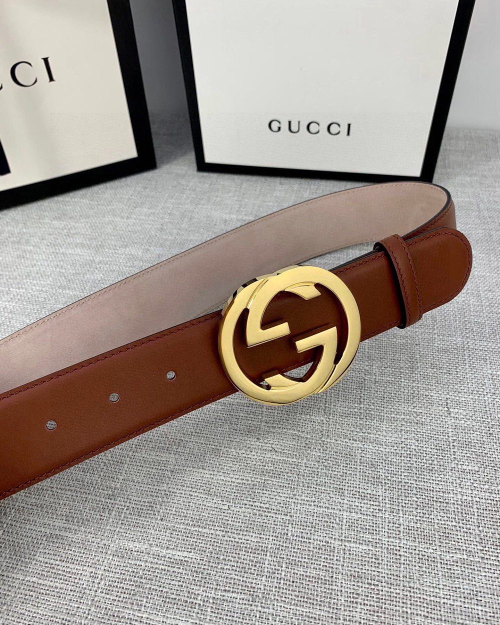 1:1 Replica Gucci Belt With Interlocking G Buckle Brown GG, Women Belt 370717