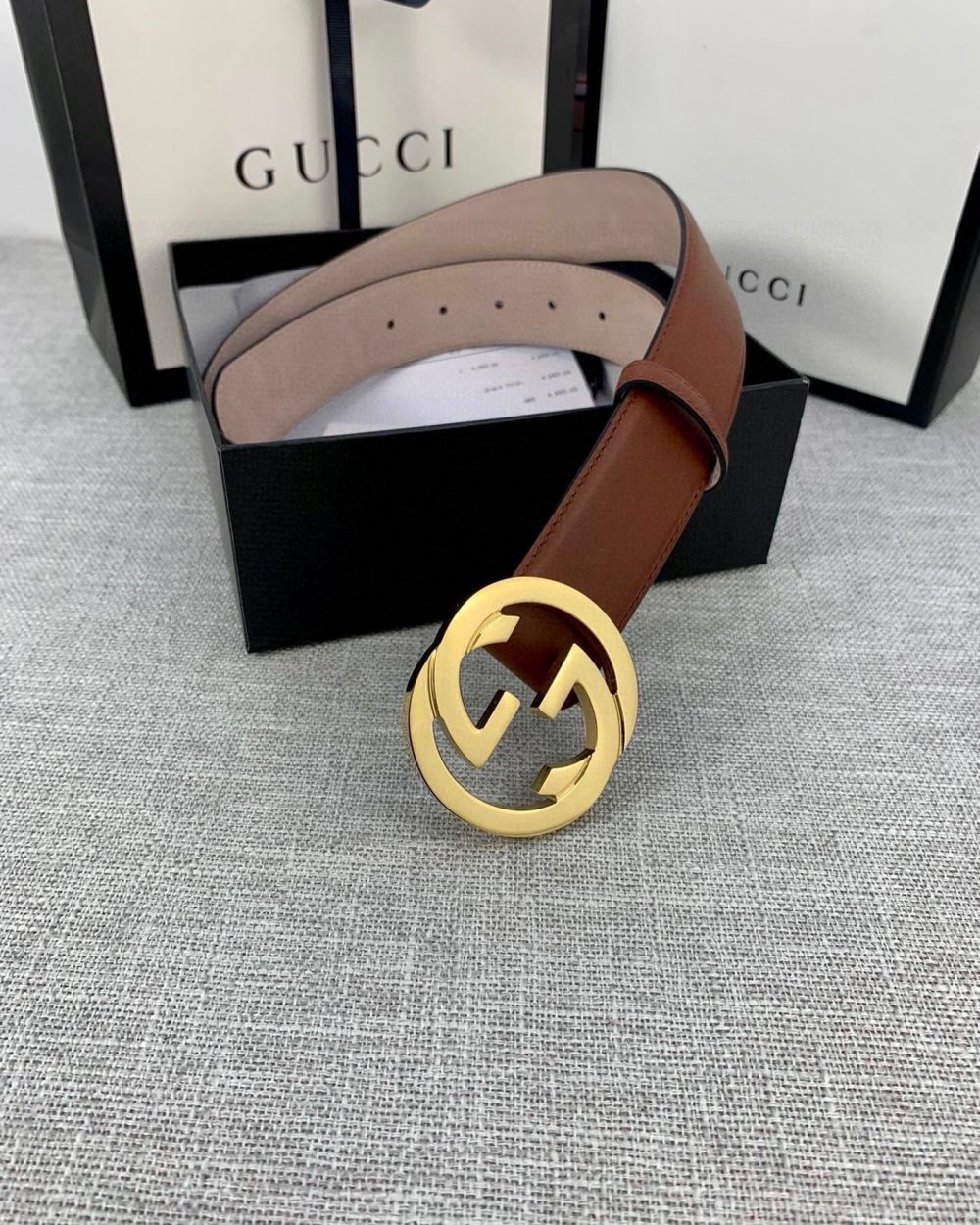 1:1 Replica Gucci Belt With Interlocking G Buckle Brown GG, Women Belt 370717