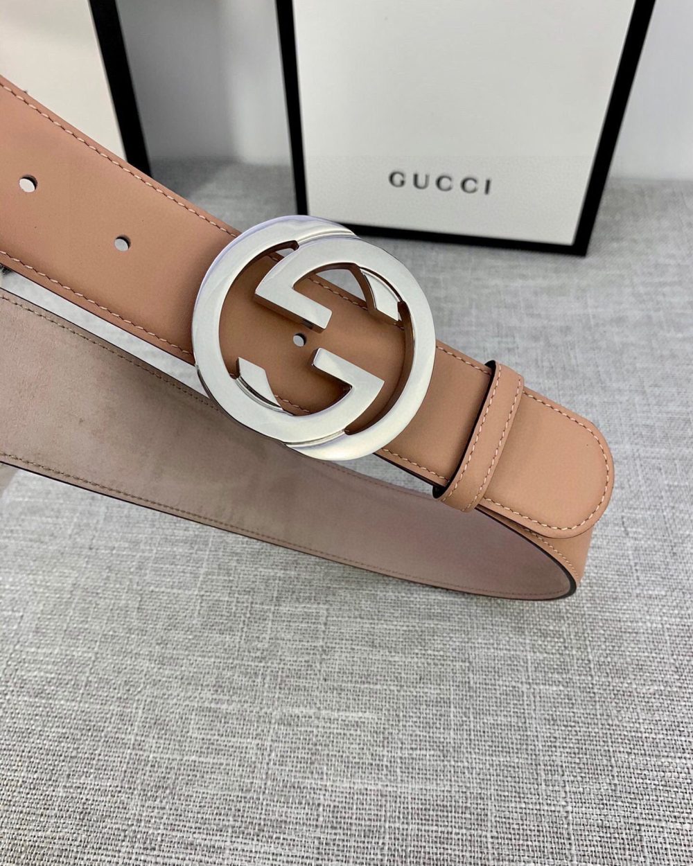 1:1 Replica Gucci Belt With Interlocking G Buckle Brown GG, Women Belt 370717