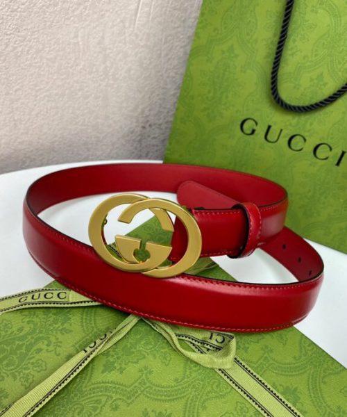 1:1 Replica Gucci Belt With Interlocking G Buckle Red GG, Women Belt 574807
