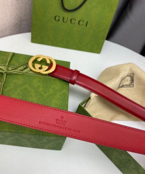 1:1 Replica Gucci Belt With Interlocking G Buckle Red GG, Women Belt 574807