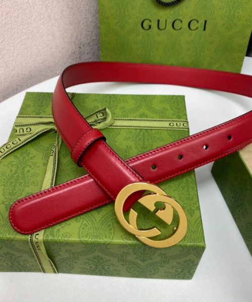 1:1 Replica Gucci Belt With Interlocking G Buckle Red GG, Women Belt 574807