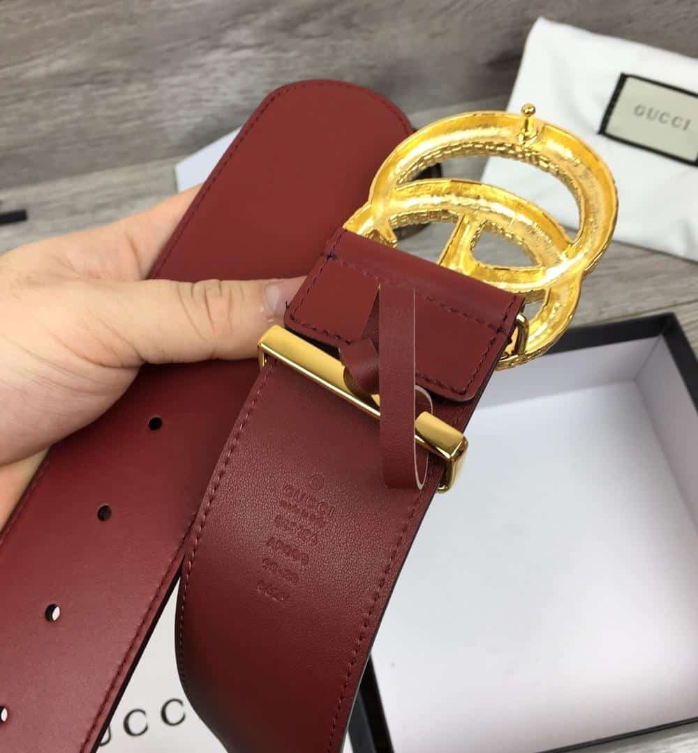 1:1 Replica Gucci Belt With Snakeskin Double G Buckle Red For Women, Women Belt