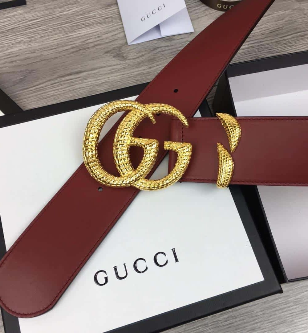 1:1 Replica Gucci Belt With Snakeskin Double G Buckle Red For Women, Women Belt