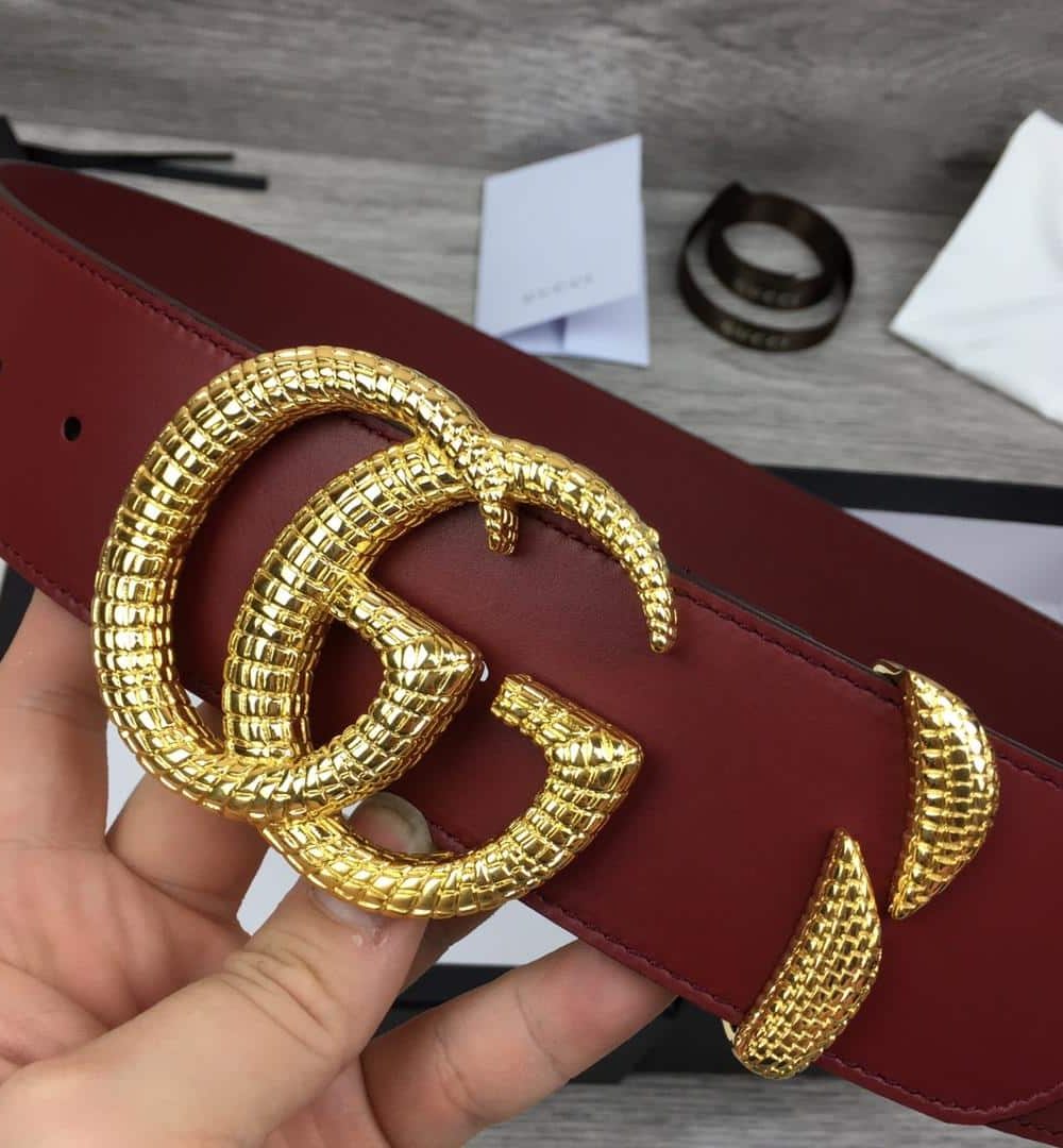 1:1 Replica Gucci Belt With Snakeskin Double G Buckle Red For Women, Women Belt