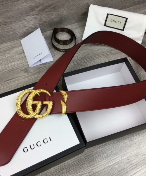1:1 Replica Gucci Belt With Snakeskin Double G Buckle Red For Women, Women Belt
