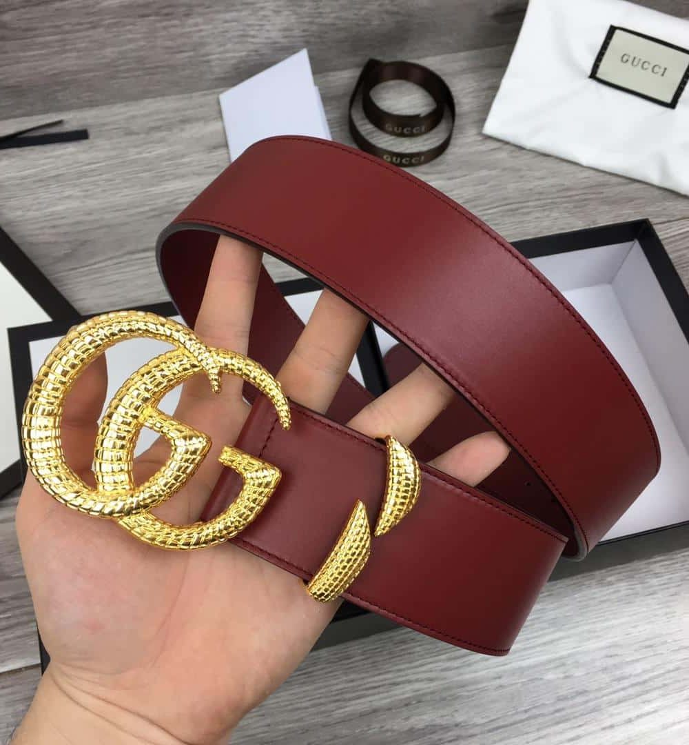 1:1 Replica Gucci Belt With Snakeskin Double G Buckle Red For Women, Women Belt