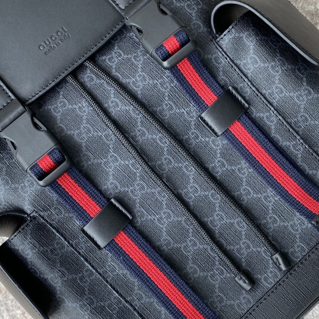 1:1 Replica Gucci Black Backpack Black/Grey Soft GG Supreme Blue And Red Web For Men 16.5in/42cm 495563 K9R8X 1071 - Image 2