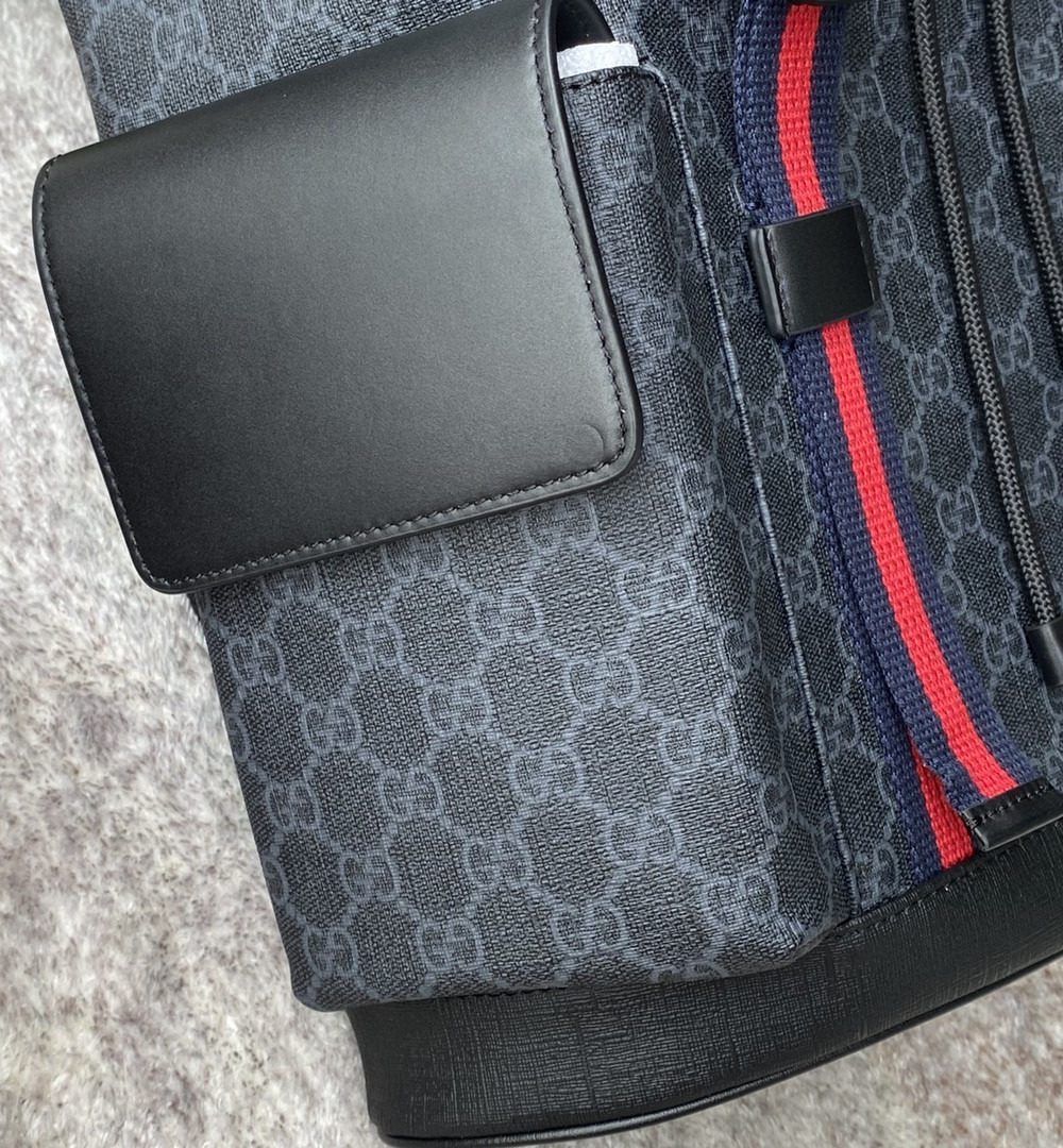 1:1 Replica Gucci Black Backpack Black/Grey Soft GG Supreme Blue And Red Web For Men 16.5in/42cm 495563 K9R8X 1071