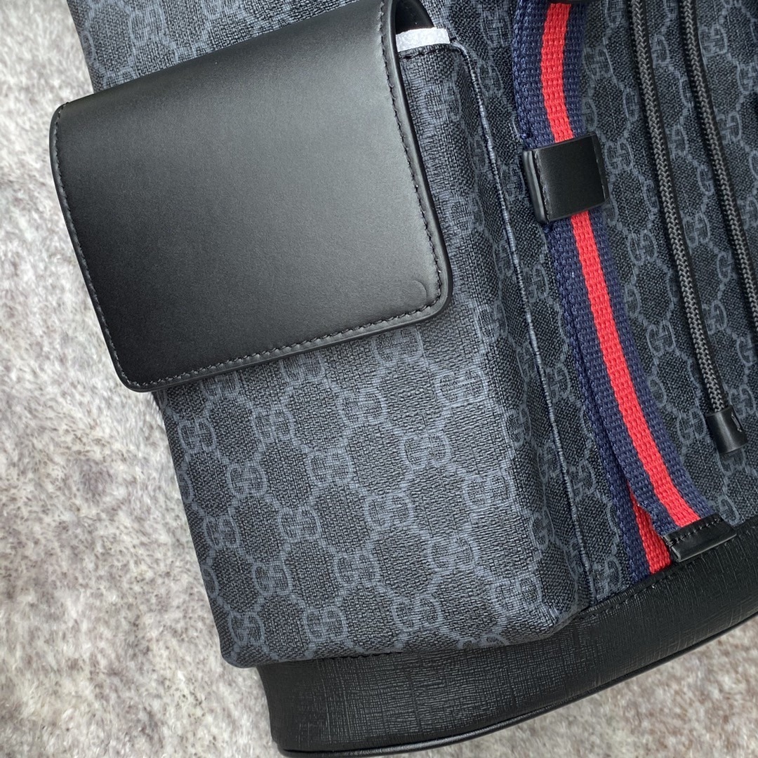 1:1 Replica Gucci Black Backpack Black/Grey Soft GG Supreme Blue And Red Web For Men 16.5in/42cm 495563 K9R8X 1071 - Image 7