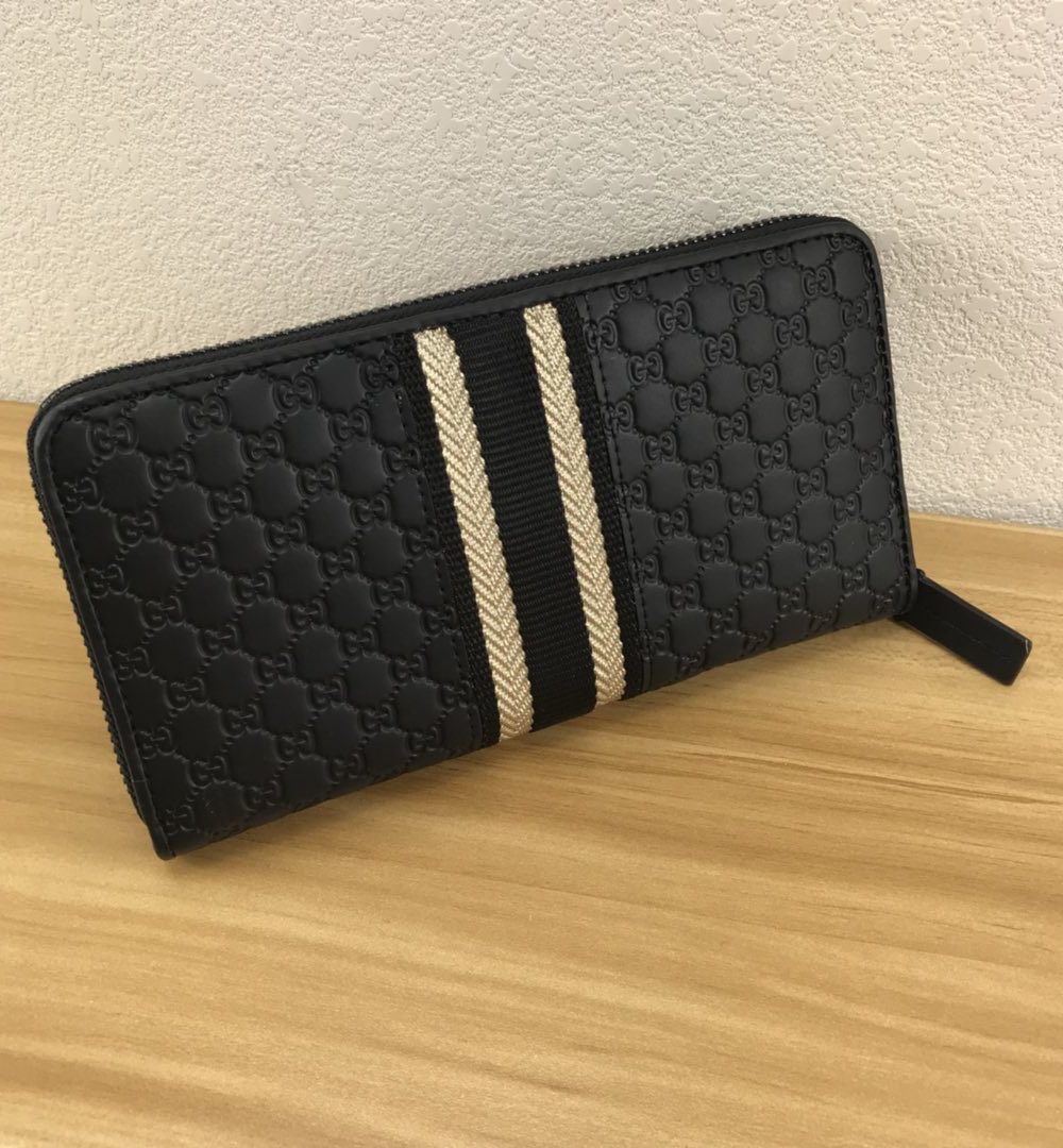 1:1 Replica Gucci Black GG Embossed Zip Around With White Line Wallet For Men, Men's Wallet 19cm/7.5in GG