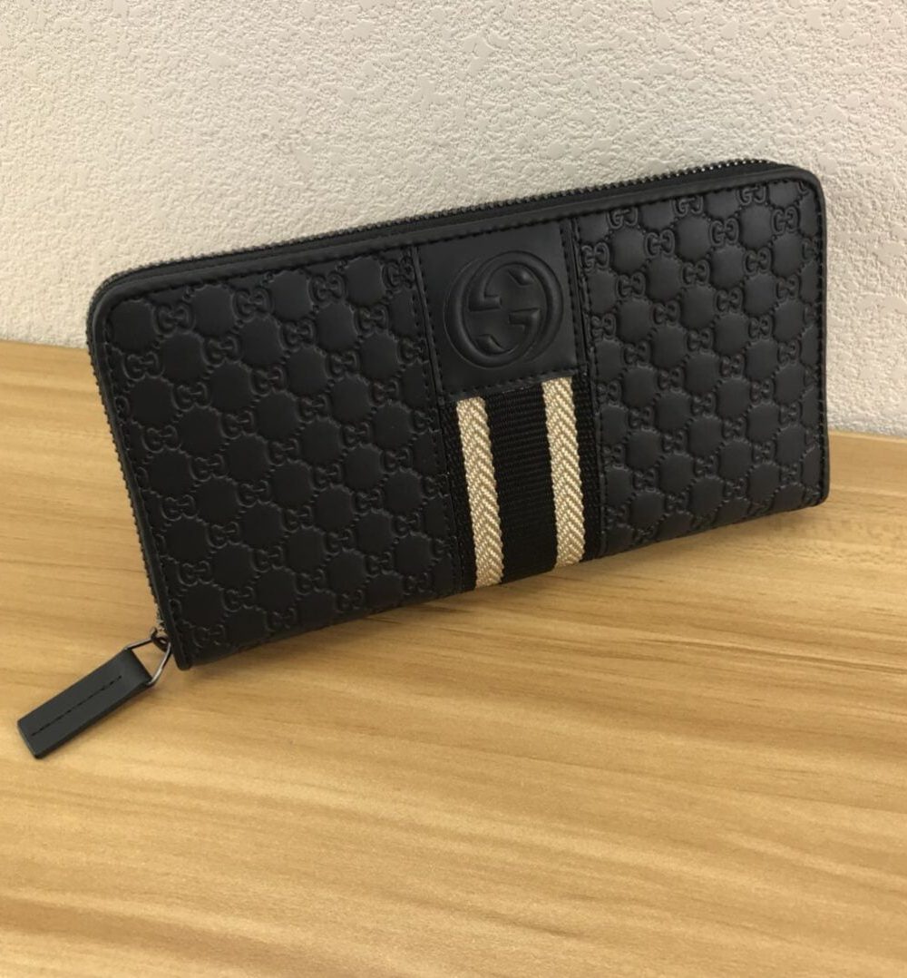 1:1 Replica Gucci Black GG Embossed Zip Around With White Line Wallet For Men, Men's Wallet 19cm/7.5in GG