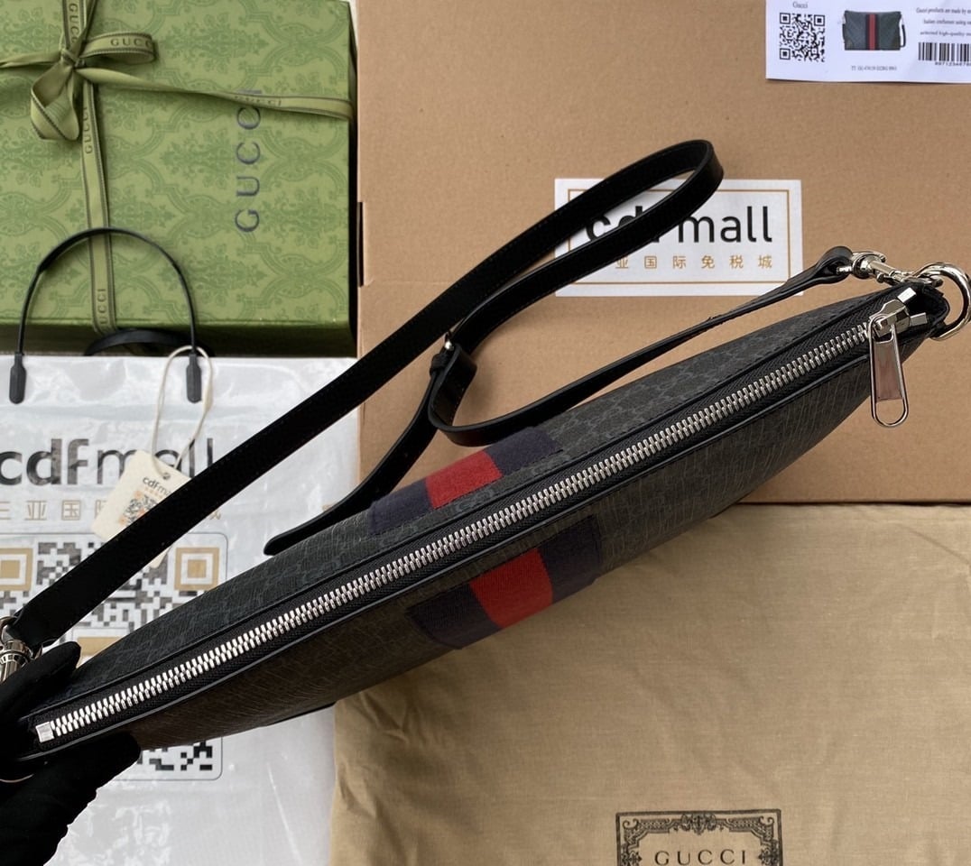 1:1 Replica Gucci Black Messenger Black/Grey GG Supreme Canvas Blue And Red Web For Men 14in/35cm 474139 K5ICN 1095 - Image 6