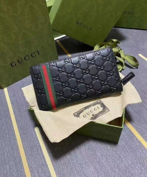 1:1 Replica Gucci Black Zip Around Wallet For Men, Men's Wallet 19cm/7.5in GG