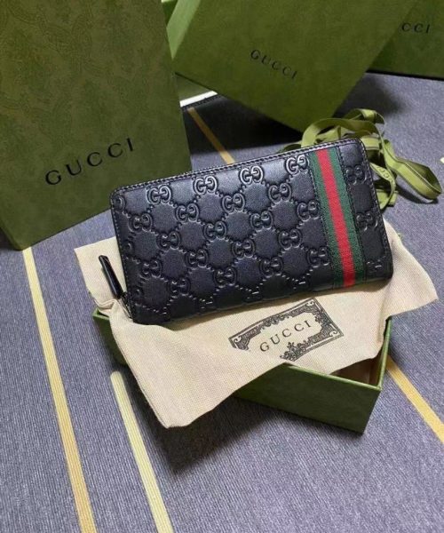 1:1 Replica Gucci Black Zip Around Wallet For Men, Men's Wallet 19cm/7.5in GG