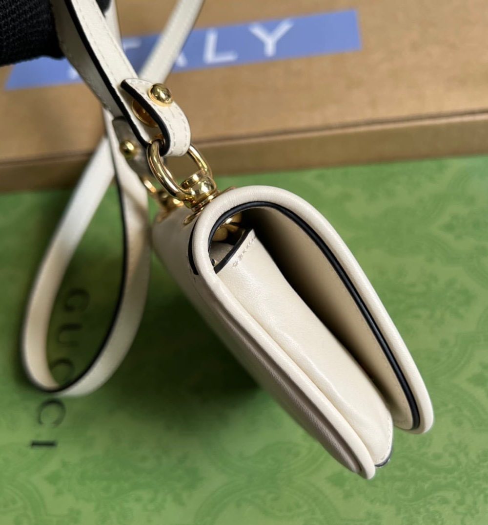 1:1 Replica Gucci Blondie Card Case Wallet White For Women, Women's Bags 4.5in/12cm GG 698635 UXX0G 9022