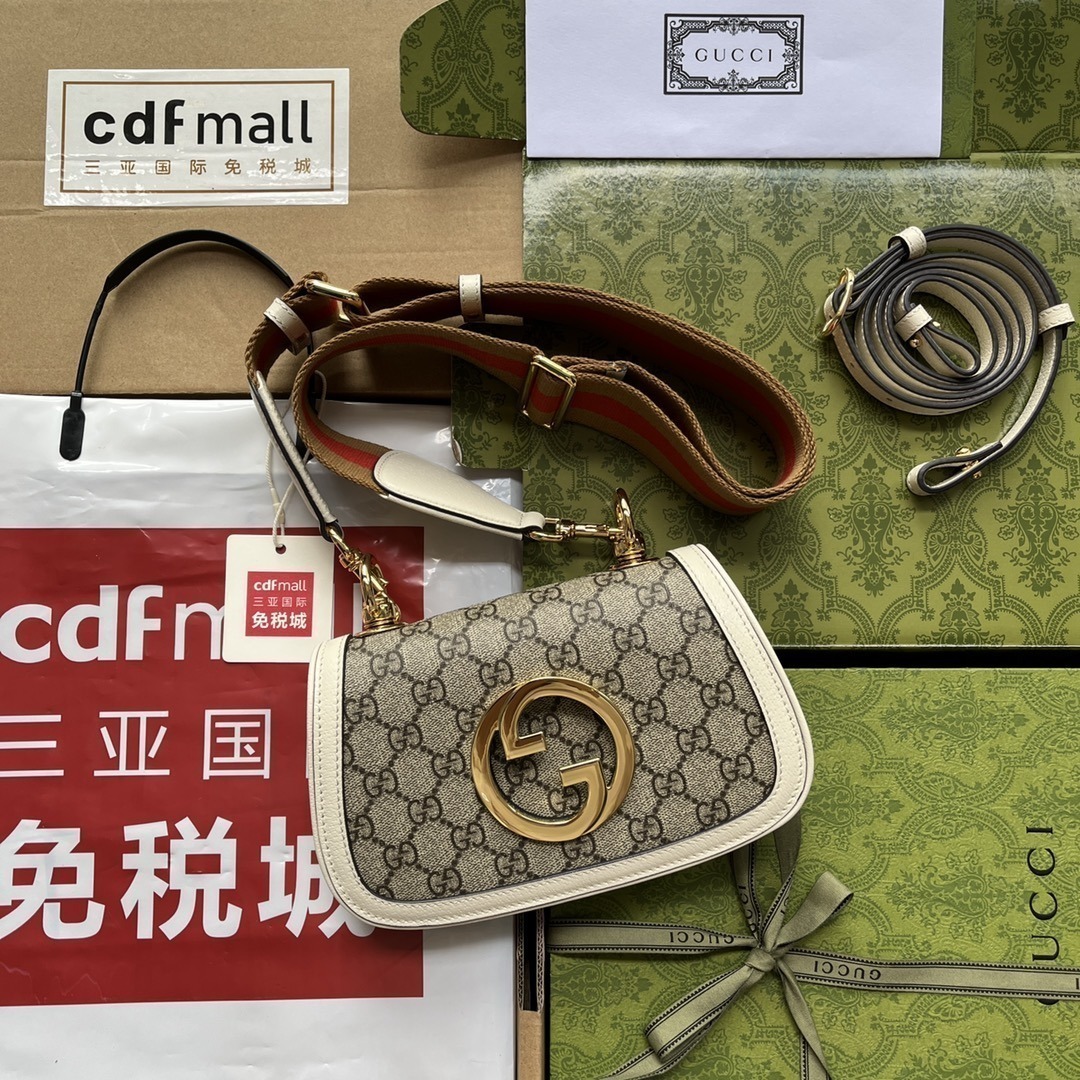 1:1 Replica Gucci Blondie Mini Bag Brown And White For Women, Women's Bags 8.7in/22cm GG