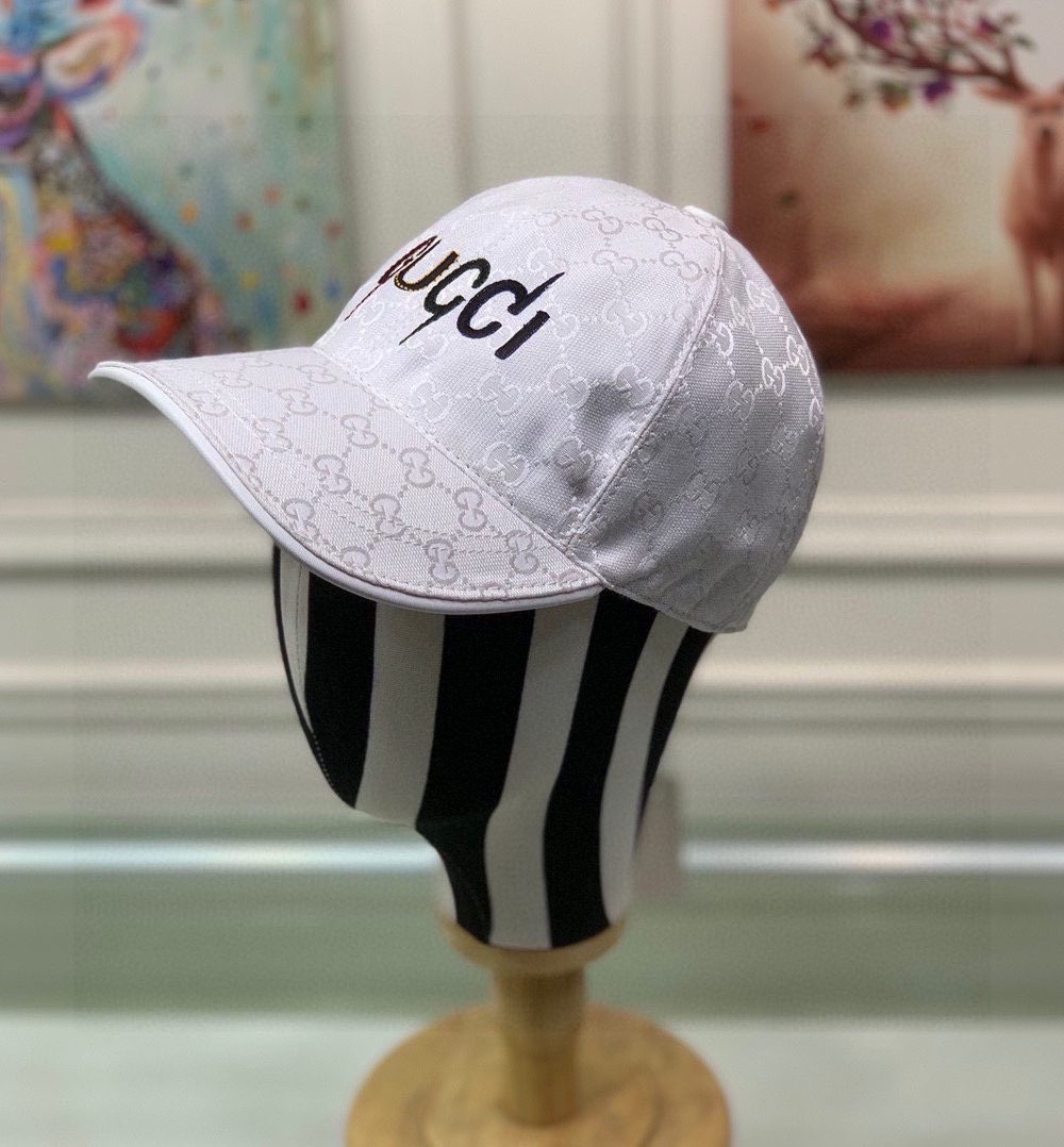 Gucci Canvas Baseball Hat White GG Hat