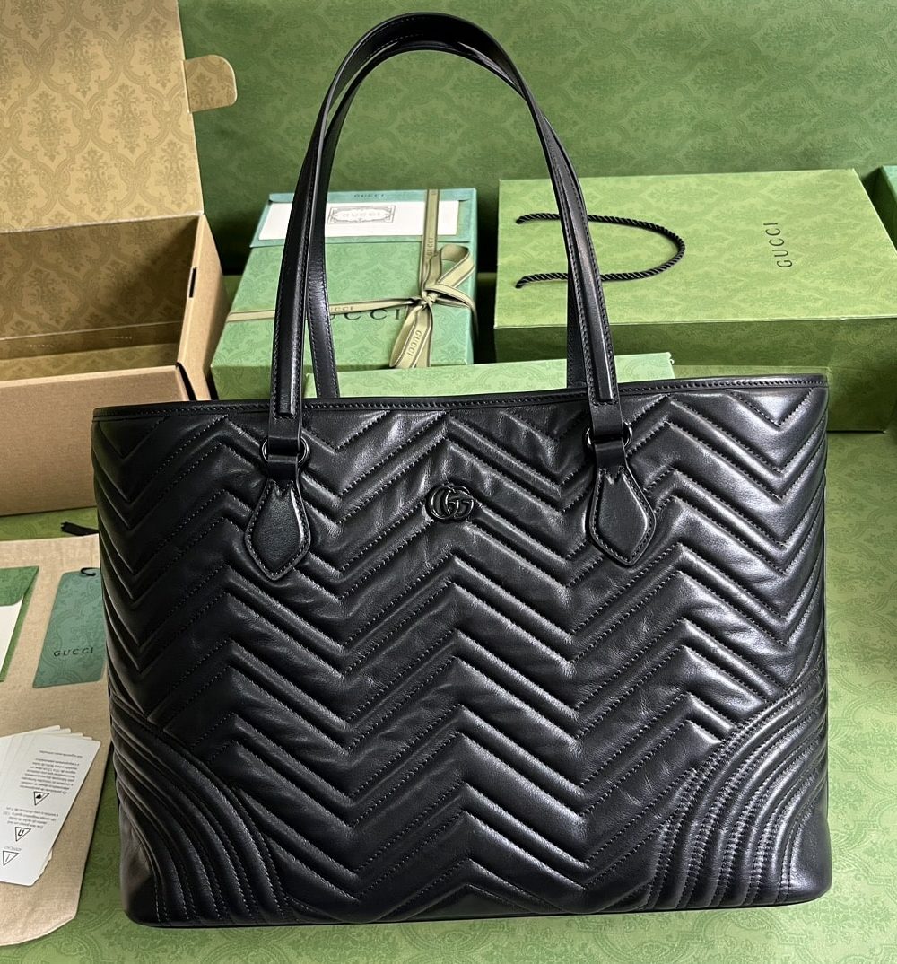 1:1 Replica Gucci Casual Style Logo Totes Cream/Black For Women 38.5cm / 15.1in 739684 DAAAH 2754