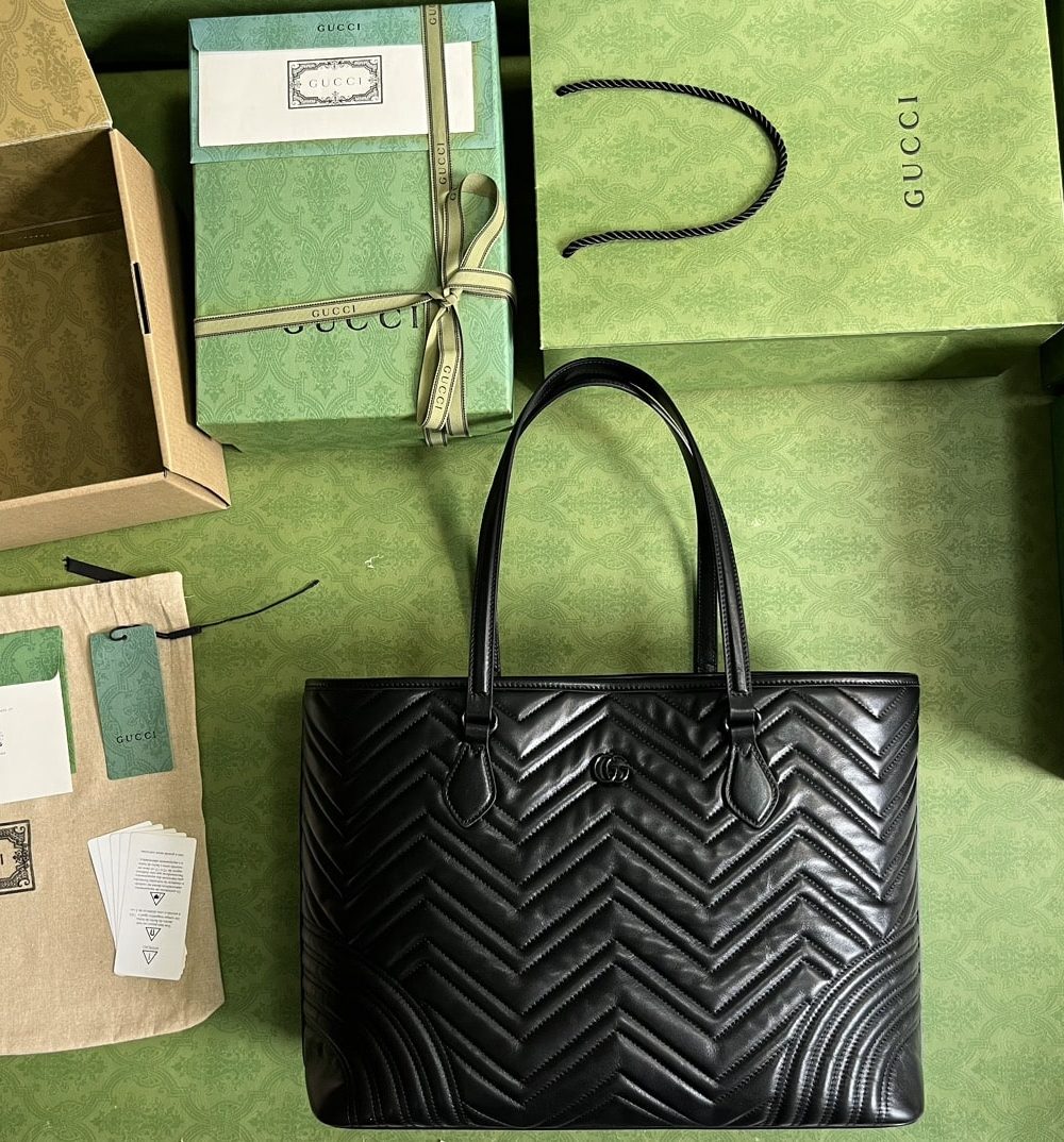 1:1 Replica Gucci Casual Style Logo Totes Cream/Black For Women 38.5cm / 15.1in 739684 DAAAH 2754