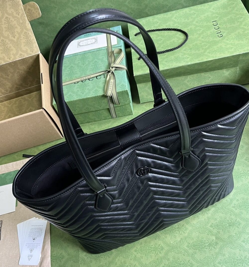 1:1 Replica Gucci Casual Style Logo Totes Cream/Black For Women 38.5cm / 15.1in 739684 DAAAH 2754