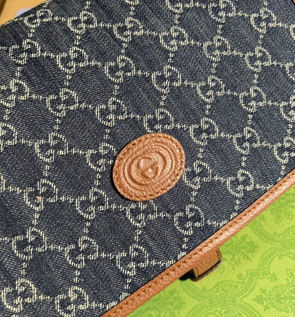 1:1 Replica Gucci Children's GG  Messenger Bag Dark Blue And Ivory Eco Washed Organic GG Jacquard Denim For Women  11.4in/29cm GG