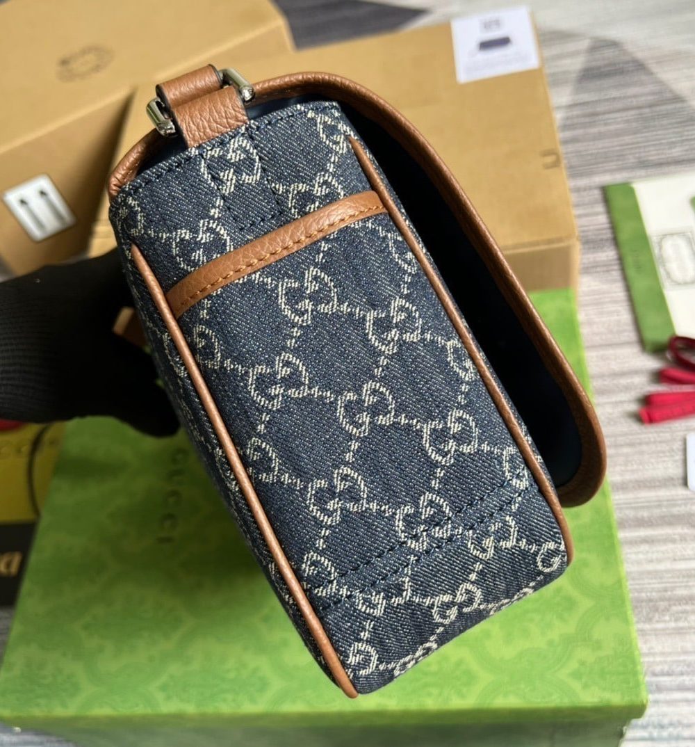 1:1 Replica Gucci Children's GG  Messenger Bag Dark Blue And Ivory Eco Washed Organic GG Jacquard Denim For Women  11.4in/29cm GG