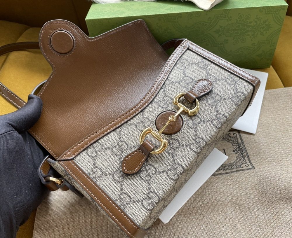 1:1 Replica Gucci Children's Horsebit 1955 Mini Bag Beige For Women, Women's Bags 7in/18cm GG‎ ‎699296 92TCG 8563