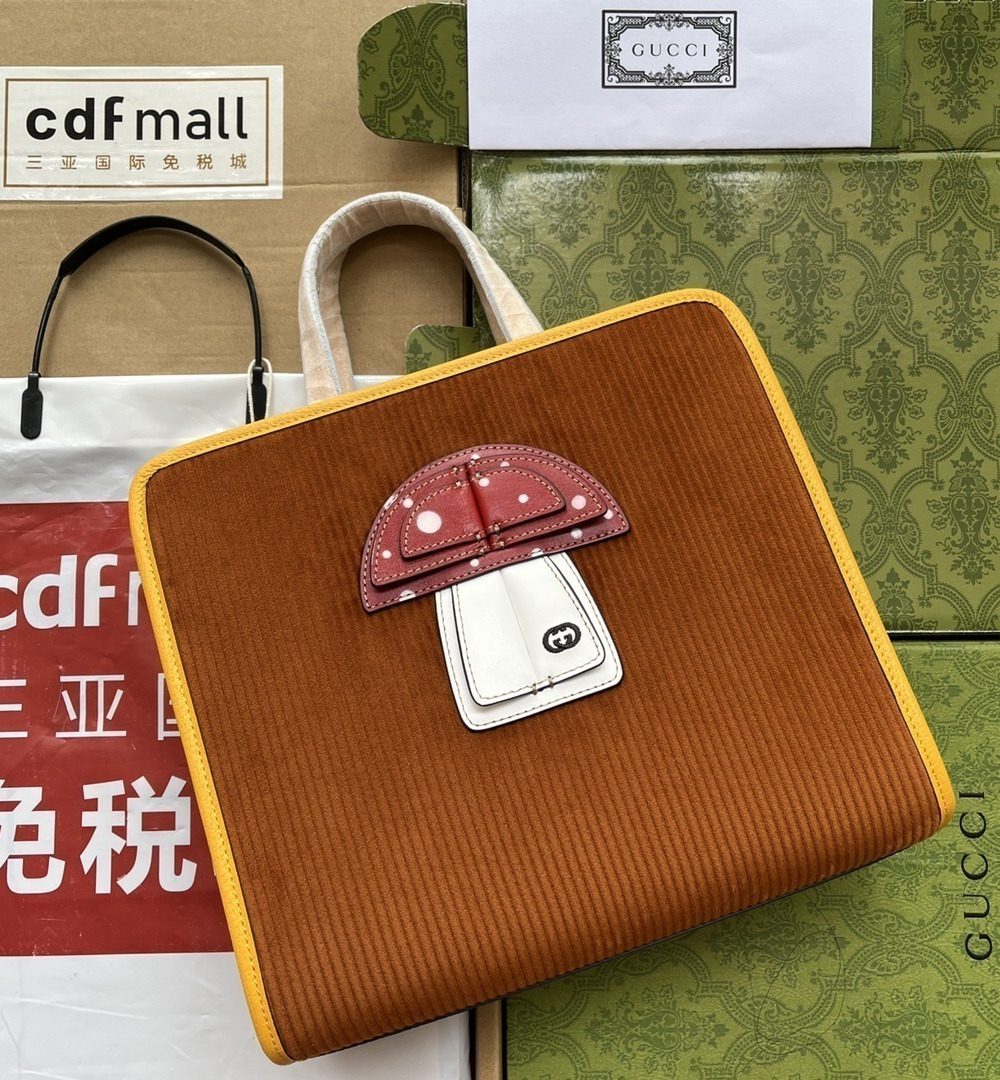 1:1 Replica Gucci Children's Mushroom Tote Bag Brown For Women, Women's Bags 11.2in/28.5cm GG 705042 2S8HN 2886