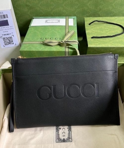1:1 Replica Gucci Clutch With Gucci Logo Black For Men 12in/31cm  GG
