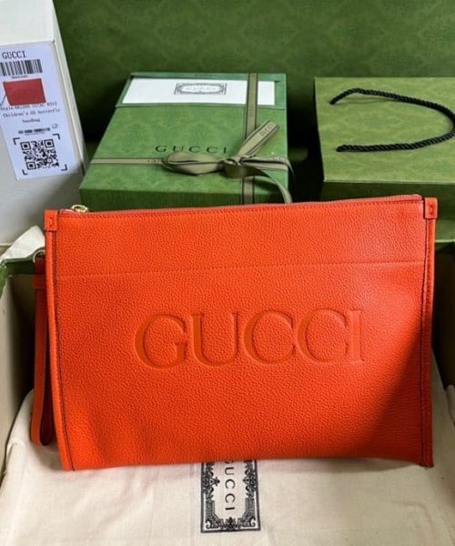 1:1 Replica Gucci Clutch With Gucci Logo Orange For Men 12in/31cm  GG