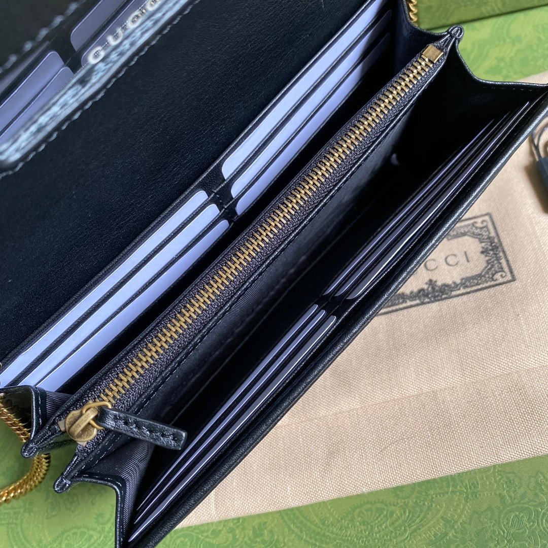 1:1 Replica Gucci Diana Chain Wallet With Bamboo Black For Women, Women's Bags 7.4in/19cm GG 658243 17Q0T 1000 - Image 8