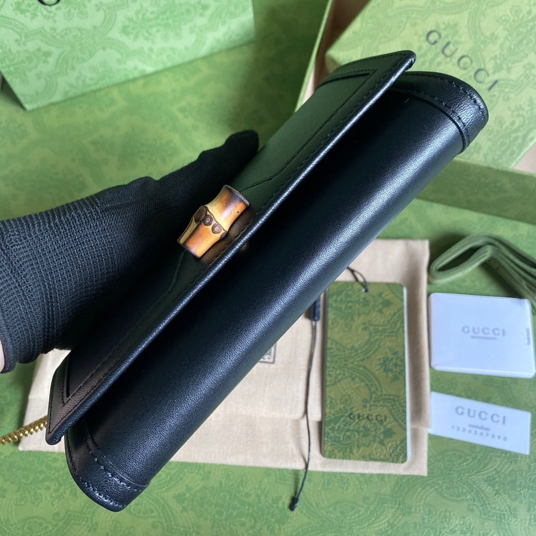 1:1 Replica Gucci Diana Chain Wallet With Bamboo Black For Women, Women's Bags 7.4in/19cm GG 658243 17Q0T 1000 - Image 6