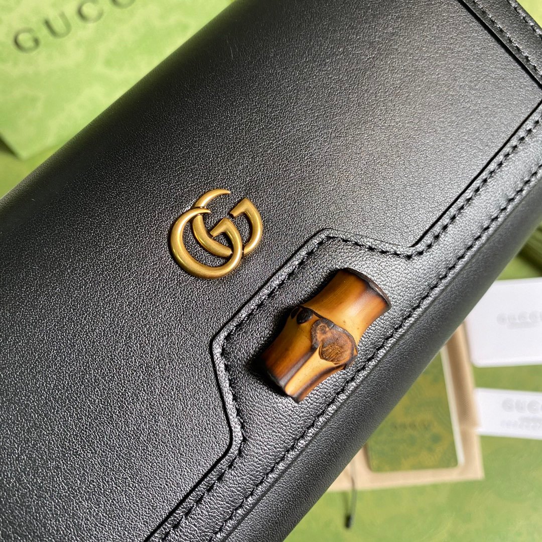 1:1 Replica Gucci Diana Chain Wallet With Bamboo Black For Women, Women's Bags 7.4in/19cm GG 658243 17Q0T 1000 - Image 7