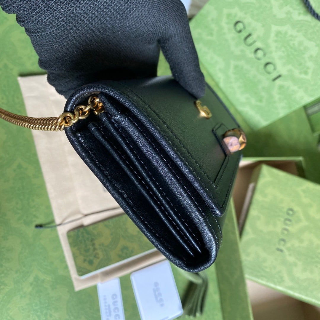 1:1 Replica Gucci Diana Chain Wallet With Bamboo Black For Women, Women's Bags 7.4in/19cm GG 658243 17Q0T 1000 - Image 2