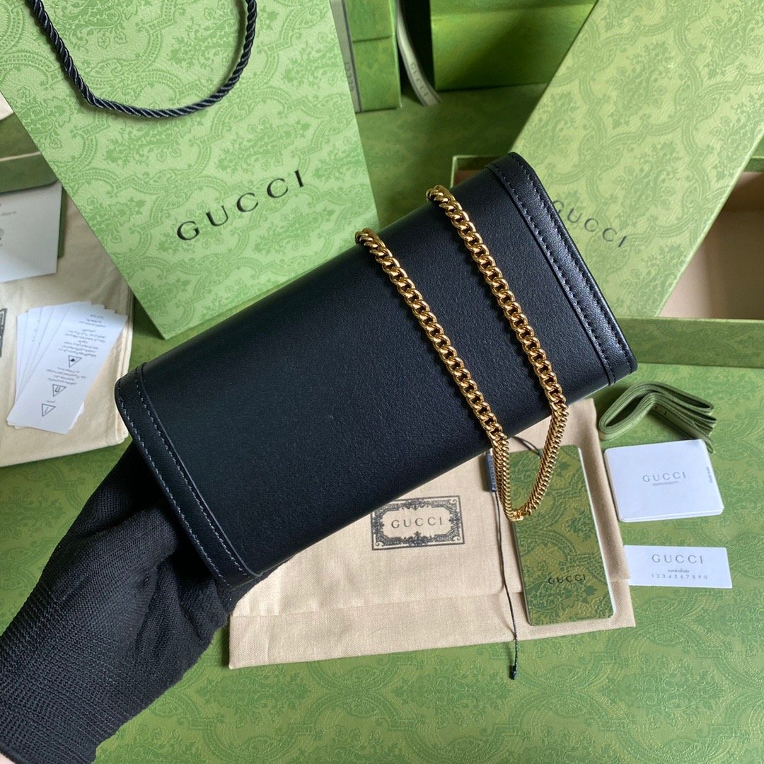 1:1 Replica Gucci Diana Chain Wallet With Bamboo Black For Women, Women's Bags 7.4in/19cm GG 658243 17Q0T 1000 - Image 9