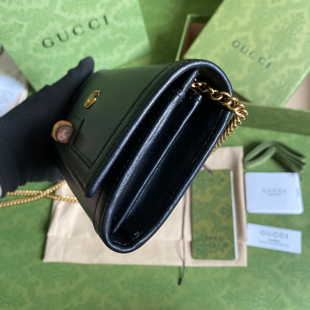 1:1 Replica Gucci Diana Chain Wallet With Bamboo Black For Women, Women's Bags 7.4in/19cm GG 658243 17Q0T 1000 - Image 4