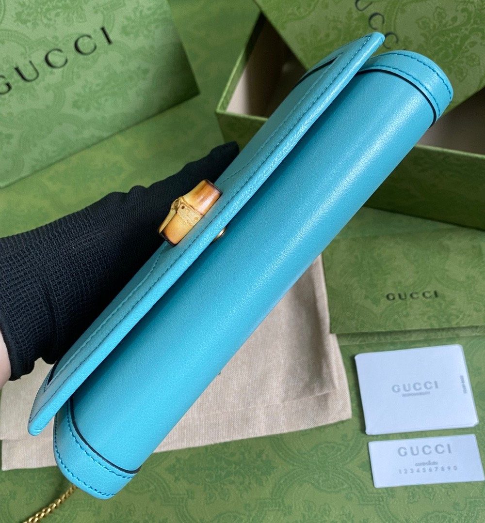 1:1 Replica Gucci Diana Chain Wallet With Bamboo Blue For Women, Women's Bags 7.4in/19cm GG