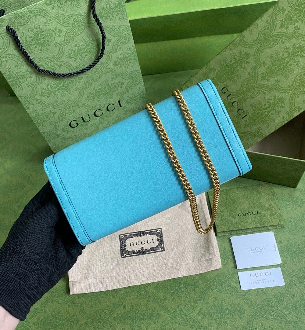 1:1 Replica Gucci Diana Chain Wallet With Bamboo Blue For Women, Women's Bags 7.4in/19cm GG
