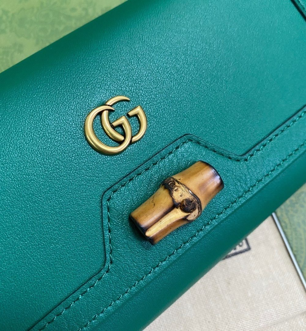1:1 Replica Gucci Diana Chain Wallet With Bamboo Green For Women, Women's Bags 7.4in/19cm GG