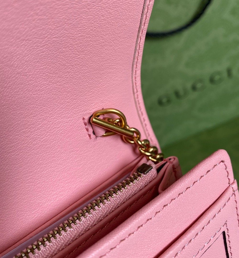 1:1 Replica Gucci Diana Chain Wallet With Bamboo Pink For Women, Women's Bags 7.4in/19cm GG