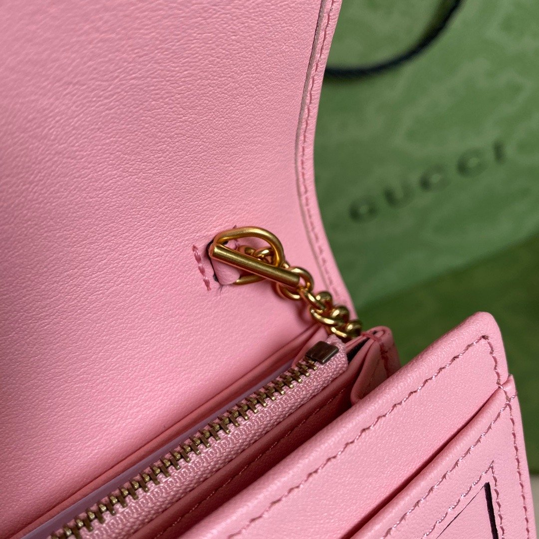 1:1 Replica Gucci Diana Chain Wallet With Bamboo Pink For Women, Women's Bags 7.4in/19cm GG - Image 6