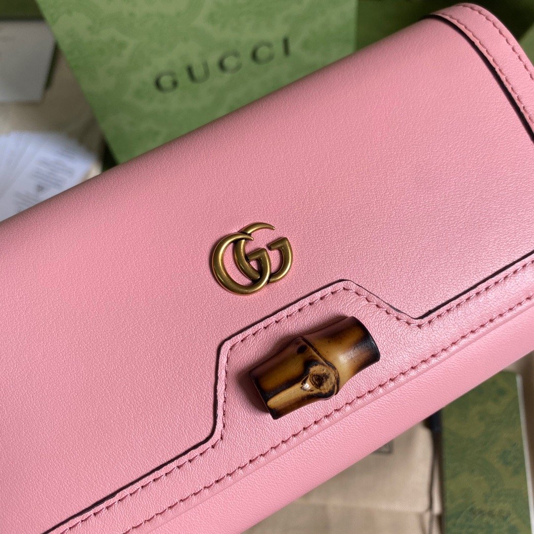 1:1 Replica Gucci Diana Chain Wallet With Bamboo Pink For Women, Women's Bags 7.4in/19cm GG - Image 2