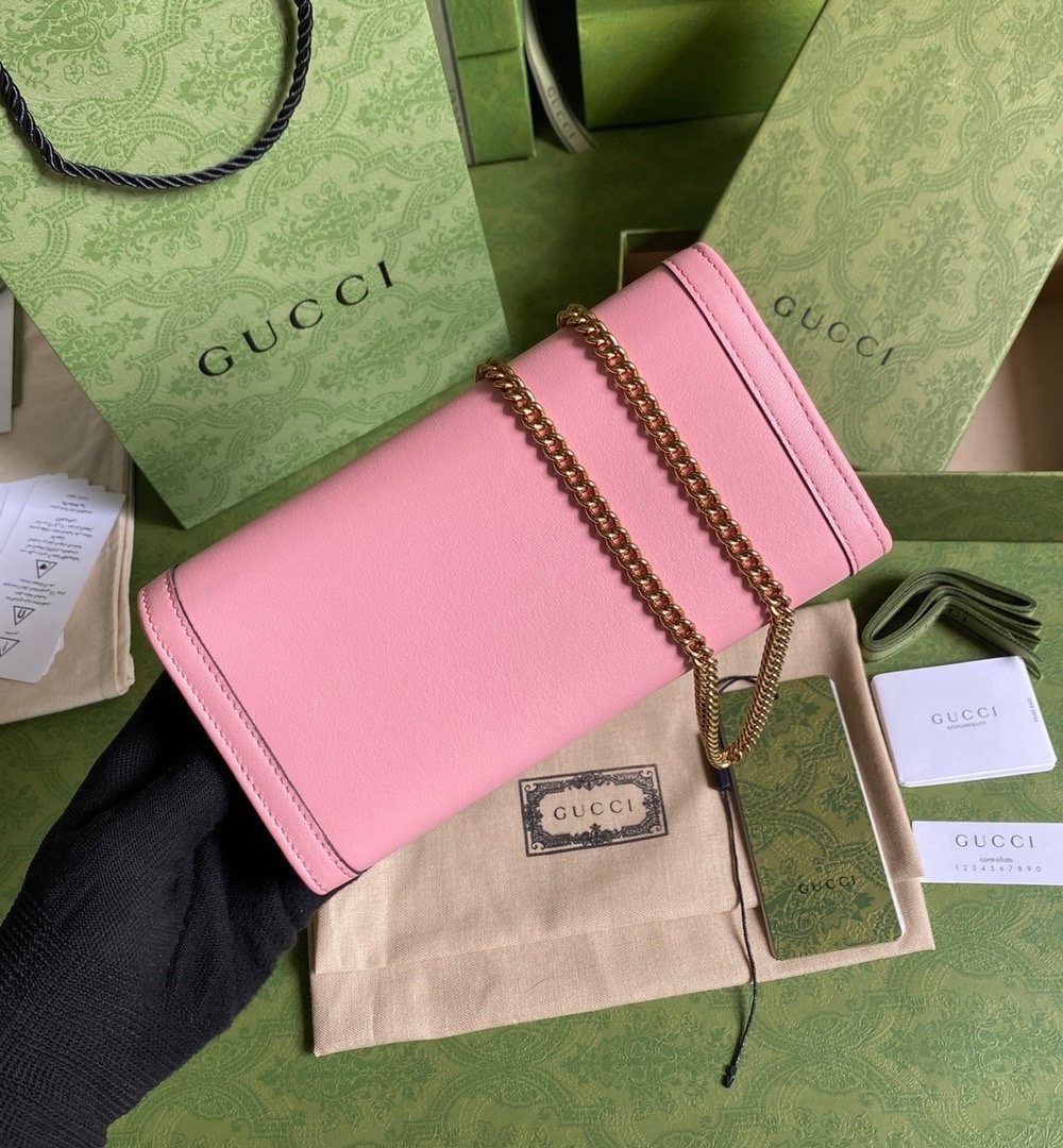 1:1 Replica Gucci Diana Chain Wallet With Bamboo Pink For Women, Women's Bags 7.4in/19cm GG