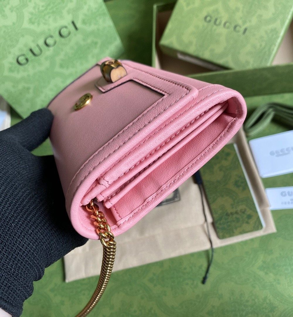1:1 Replica Gucci Diana Chain Wallet With Bamboo Pink For Women, Women's Bags 7.4in/19cm GG