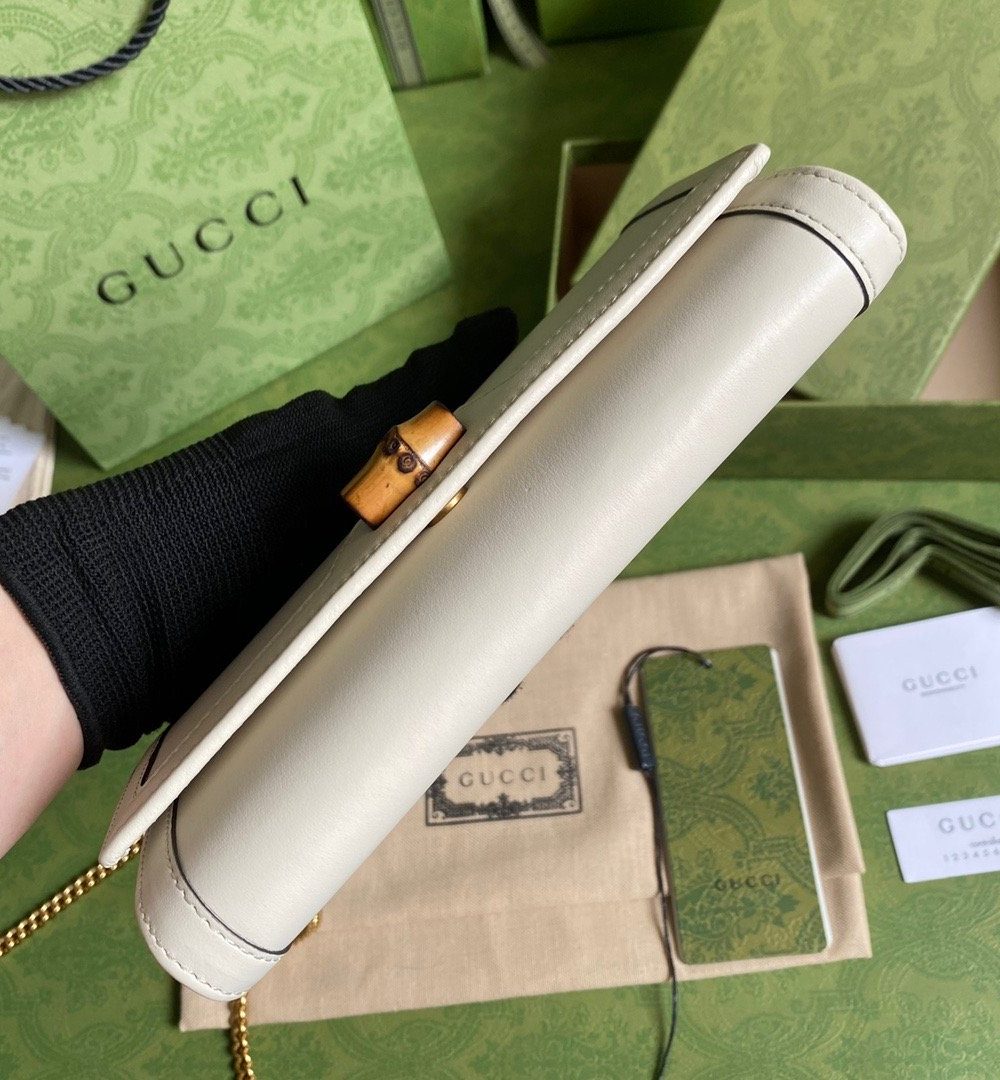1:1 Replica Gucci Diana Chain Wallet With Bamboo White For Women, Women's Bags 7.4in/19cm GG 658243 17Q0T 9022