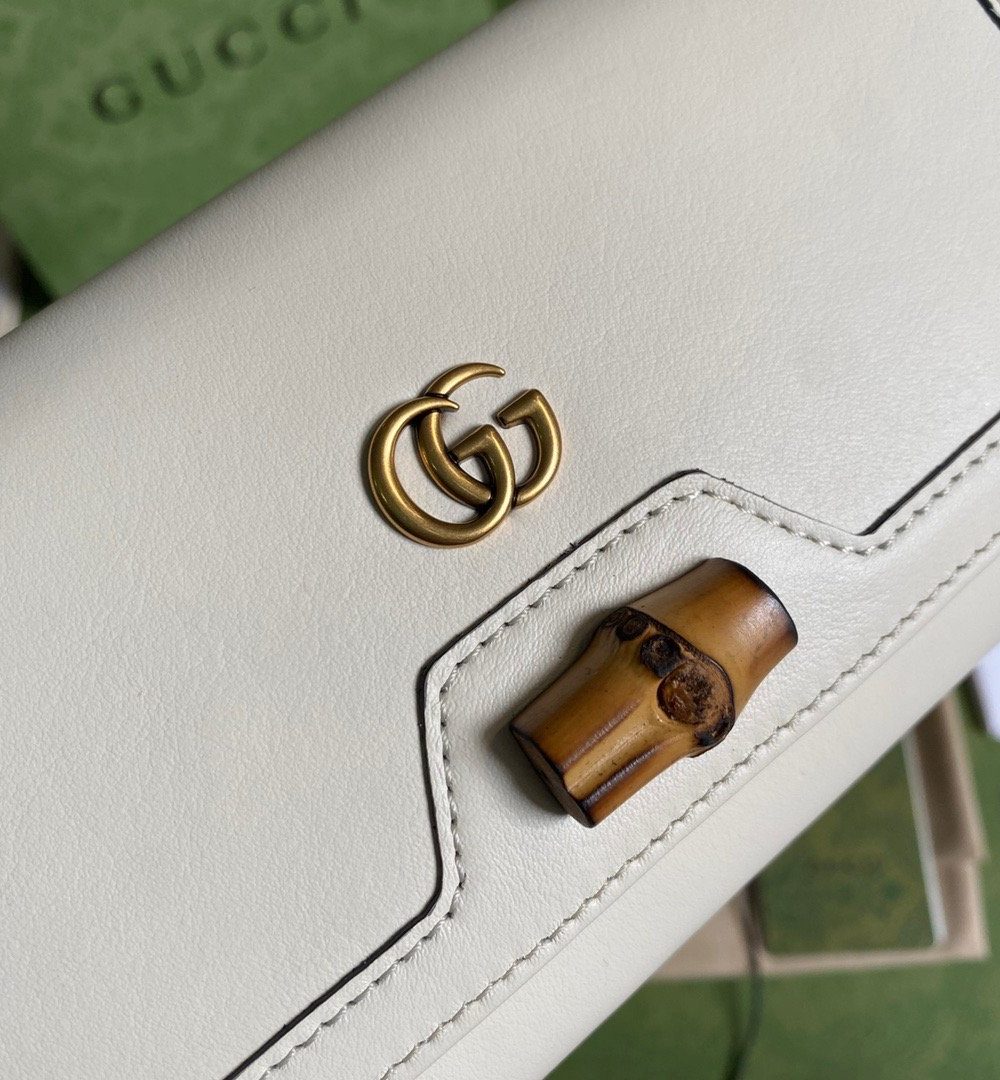 1:1 Replica Gucci Diana Chain Wallet With Bamboo White For Women, Women's Bags 7.4in/19cm GG 658243 17Q0T 9022
